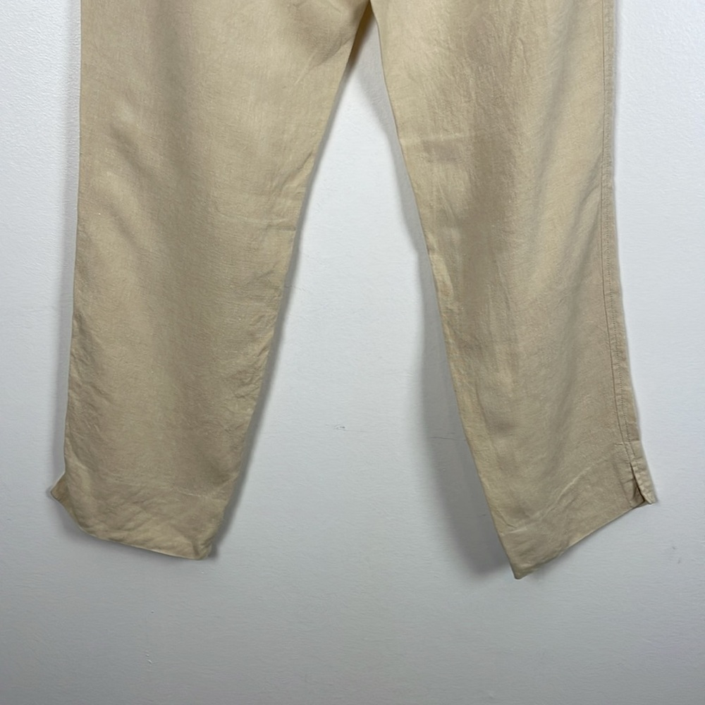 Ralph Lauren Linen Pants Womens 10 Cream Straight Leg 2 Pocket Buckle Back Pants - Picture 6 of 8